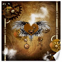 Wonderful Steampunk Heart With Wings, Clocks And Gears Canvas 16  X 16  by FantasyWorld7