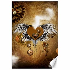 Wonderful Steampunk Heart With Wings, Clocks And Gears Canvas 20  X 30  by FantasyWorld7