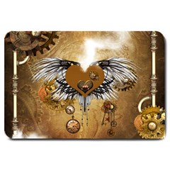 Wonderful Steampunk Heart With Wings, Clocks And Gears Large Doormat  by FantasyWorld7