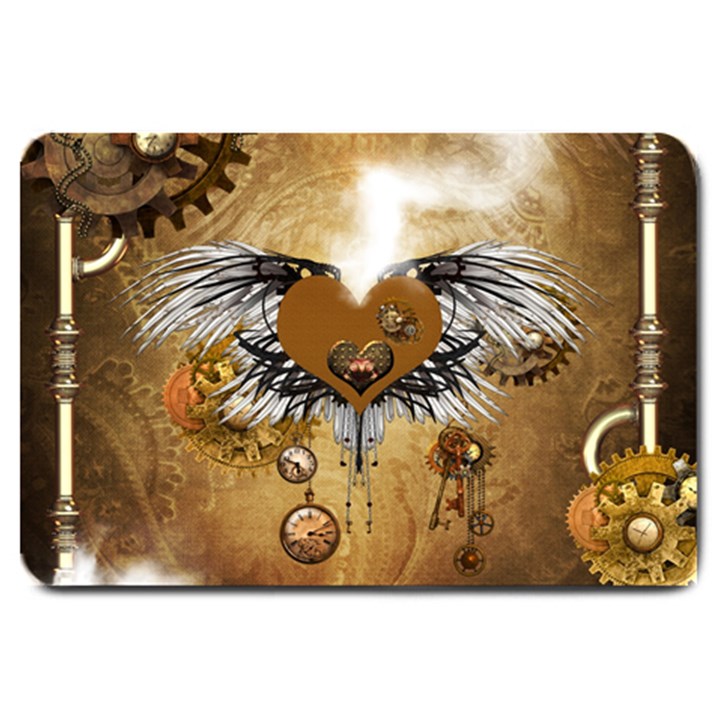 Wonderful Steampunk Heart With Wings, Clocks And Gears Large Doormat 