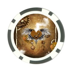 Wonderful Steampunk Heart With Wings, Clocks And Gears Poker Chip Card Guard by FantasyWorld7