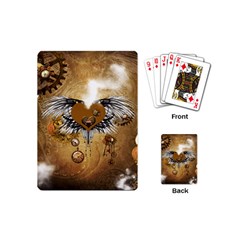 Wonderful Steampunk Heart With Wings, Clocks And Gears Playing Cards (mini) by FantasyWorld7