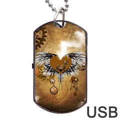 Wonderful Steampunk Heart With Wings, Clocks And Gears Dog Tag Usb Flash (two Sides) by FantasyWorld7