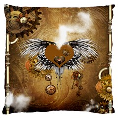 Wonderful Steampunk Heart With Wings, Clocks And Gears Large Cushion Case (one Side) by FantasyWorld7