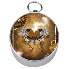 Wonderful Steampunk Heart With Wings, Clocks And Gears Silver Compasses by FantasyWorld7