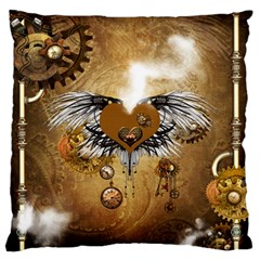 Wonderful Steampunk Heart With Wings, Clocks And Gears Standard Flano Cushion Case (one Side) by FantasyWorld7