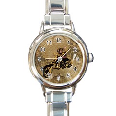 Funny Cute Mouse On A Motorcycle Round Italian Charm Watch