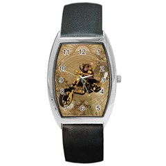 Funny Cute Mouse On A Motorcycle Barrel Style Metal Watch