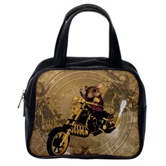 Funny Cute Mouse On A Motorcycle Classic Handbag (One Side)