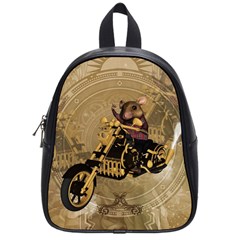 Funny Cute Mouse On A Motorcycle School Bag (Small)