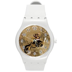 Funny Cute Mouse On A Motorcycle Round Plastic Sport Watch (M)