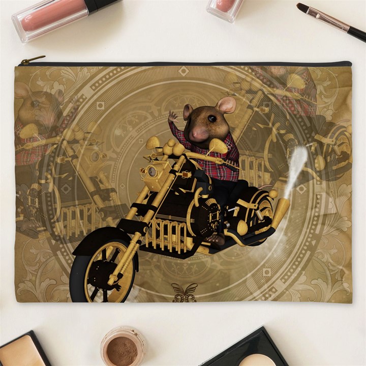 Funny Cute Mouse On A Motorcycle Cosmetic Bag (XXXL)