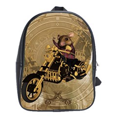 Funny Cute Mouse On A Motorcycle School Bag (XL)