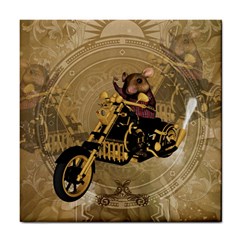 Funny Cute Mouse On A Motorcycle Tile Coasters