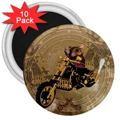 Funny Cute Mouse On A Motorcycle 3  Magnets (10 pack) 