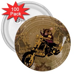 Funny Cute Mouse On A Motorcycle 3  Buttons (100 pack) 