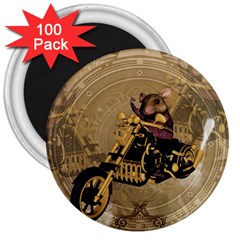 Funny Cute Mouse On A Motorcycle 3  Magnets (100 Pack) by FantasyWorld7