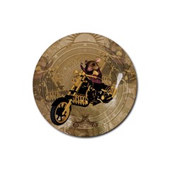 Funny Cute Mouse On A Motorcycle Rubber Round Coaster (4 pack) 