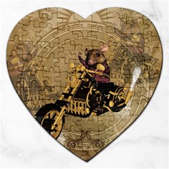 Funny Cute Mouse On A Motorcycle Jigsaw Puzzle (Heart)