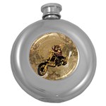 Funny Cute Mouse On A Motorcycle Round Hip Flask (5 oz) Front