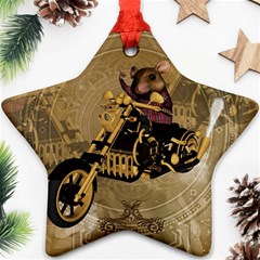 Funny Cute Mouse On A Motorcycle Star Ornament (Two Sides)