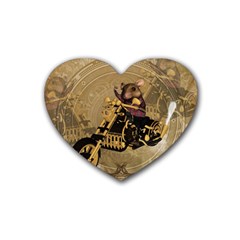 Funny Cute Mouse On A Motorcycle Heart Coaster (4 pack) 