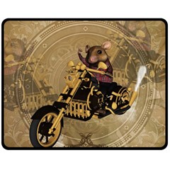 Funny Cute Mouse On A Motorcycle Fleece Blanket (Medium) 