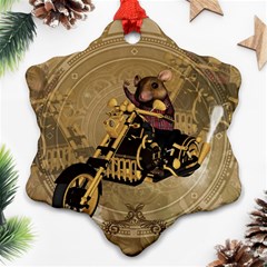 Funny Cute Mouse On A Motorcycle Ornament (snowflake) by FantasyWorld7