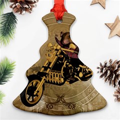 Funny Cute Mouse On A Motorcycle Christmas Tree Ornament (Two Sides)