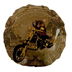 Funny Cute Mouse On A Motorcycle Large 18  Premium Round Cushions by FantasyWorld7