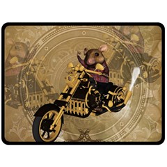 Funny Cute Mouse On A Motorcycle Double Sided Fleece Blanket (Large) 