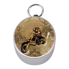 Funny Cute Mouse On A Motorcycle Mini Silver Compasses