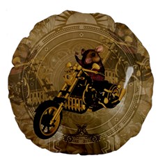 Funny Cute Mouse On A Motorcycle Large 18  Premium Flano Round Cushions