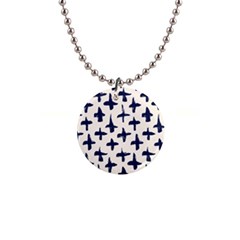 Pattern Ink Blue Navy Crosses Grunge Flesh And Navy Pattern Ink Crosses Grunge Flesh Beige Background 1  Button Necklace by genx