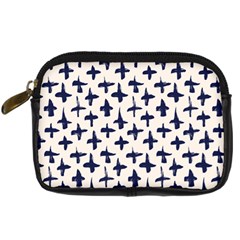 Pattern Ink Blue Navy Crosses Grunge Flesh And Navy Pattern Ink Crosses Grunge Flesh Beige Background Digital Camera Leather Case by genx