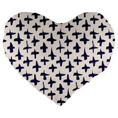 Pattern Ink Blue Navy Crosses Grunge Flesh And Navy Pattern Ink Crosses Grunge Flesh Beige Background Large 19  Premium Heart Shape Cushions by genx