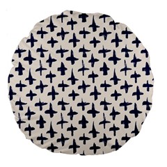 Pattern Ink Blue Navy Crosses Grunge Flesh And Navy Pattern Ink Crosses Grunge Flesh Beige Background Large 18  Premium Flano Round Cushions by genx