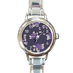 Purple flowers Round Italian Charm Watch