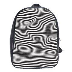 Retro Psychedelic Waves Pattern 80s Black And White School Bag (large) by genx