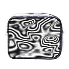 Retro Psychedelic Waves Pattern 80s Black And White Mini Toiletries Bag (one Side) by genx