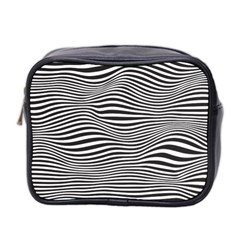 Retro Psychedelic Waves Pattern 80s Black And White Mini Toiletries Bag (two Sides) by genx