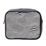 Retro Psychedelic Waves pattern 80s Black and White Mini Toiletries Bag (Two Sides) Front