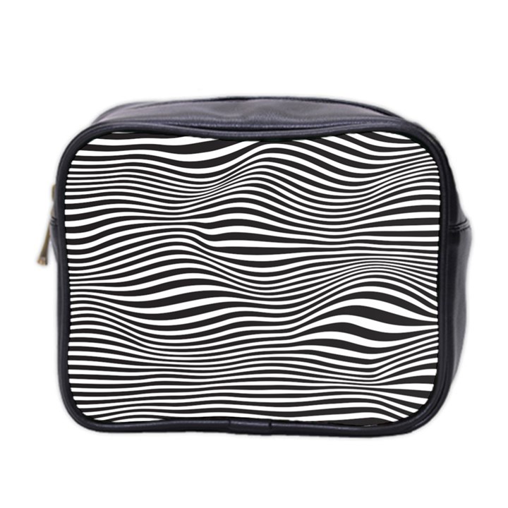 Retro Psychedelic Waves pattern 80s Black and White Mini Toiletries Bag (Two Sides)