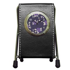 Purple flowers Pen Holder Desk Clock