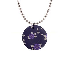 Purple flowers 1  Button Necklace