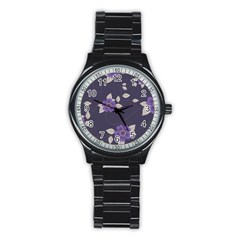 Purple flowers Stainless Steel Round Watch