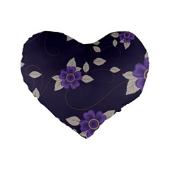 Purple flowers Standard 16  Premium Flano Heart Shape Cushions