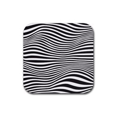 Retro Psychedelic Waves Pattern 80s Black And White Rubber Coaster (square) 