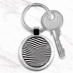 Retro Psychedelic Waves Pattern 80s Black And White Key Chains (round)  by genx