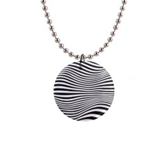 Retro Psychedelic Waves Pattern 80s Black And White 1  Button Necklace by genx